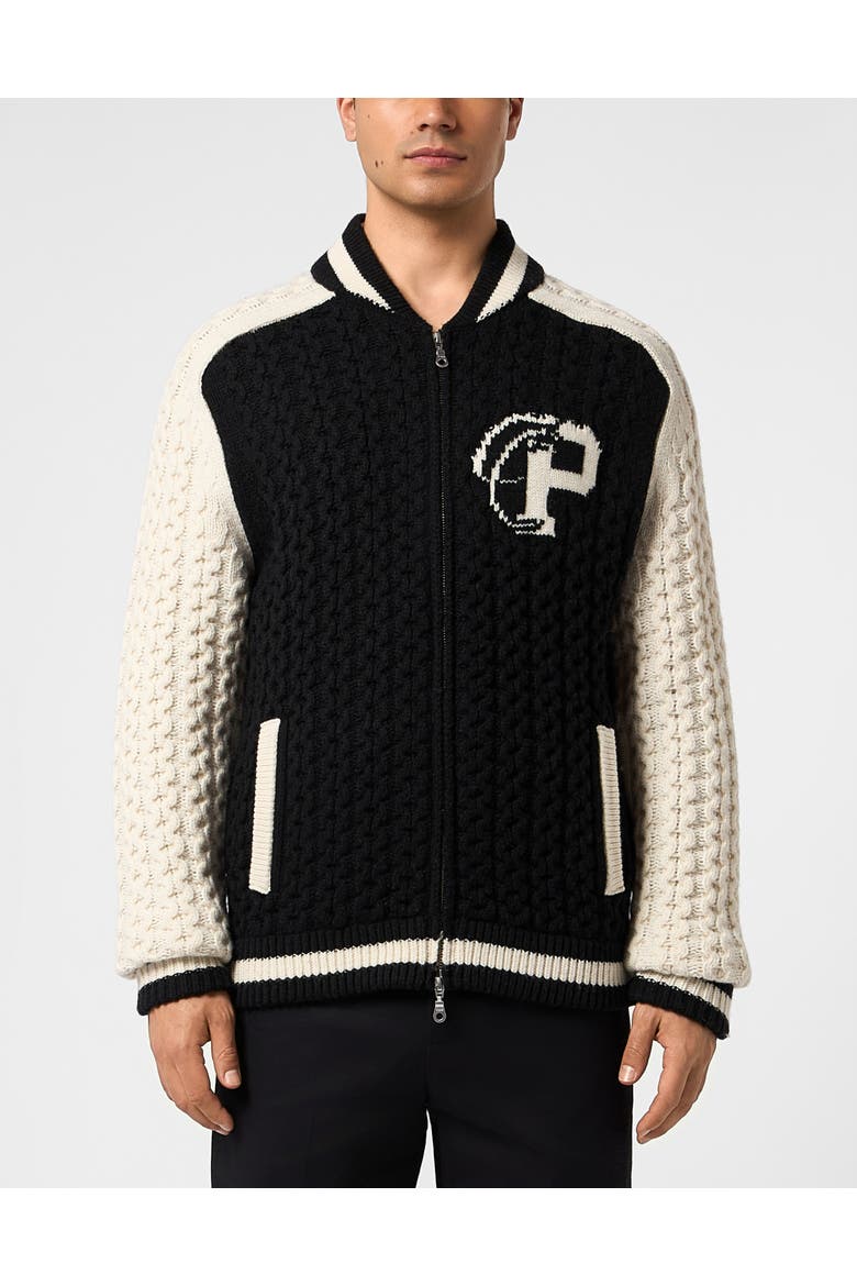 Wool Blend Knitted Bomber Plein Star Men, Main, color, black/white