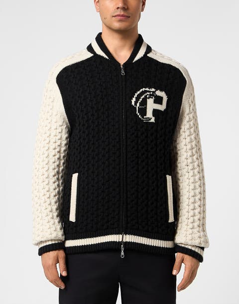 Wool Blend Knitted Bomber Plein Star Men