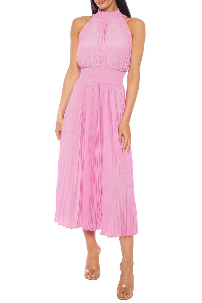 Pleated Sleeveless Midi Dress, Main, color, PINK
