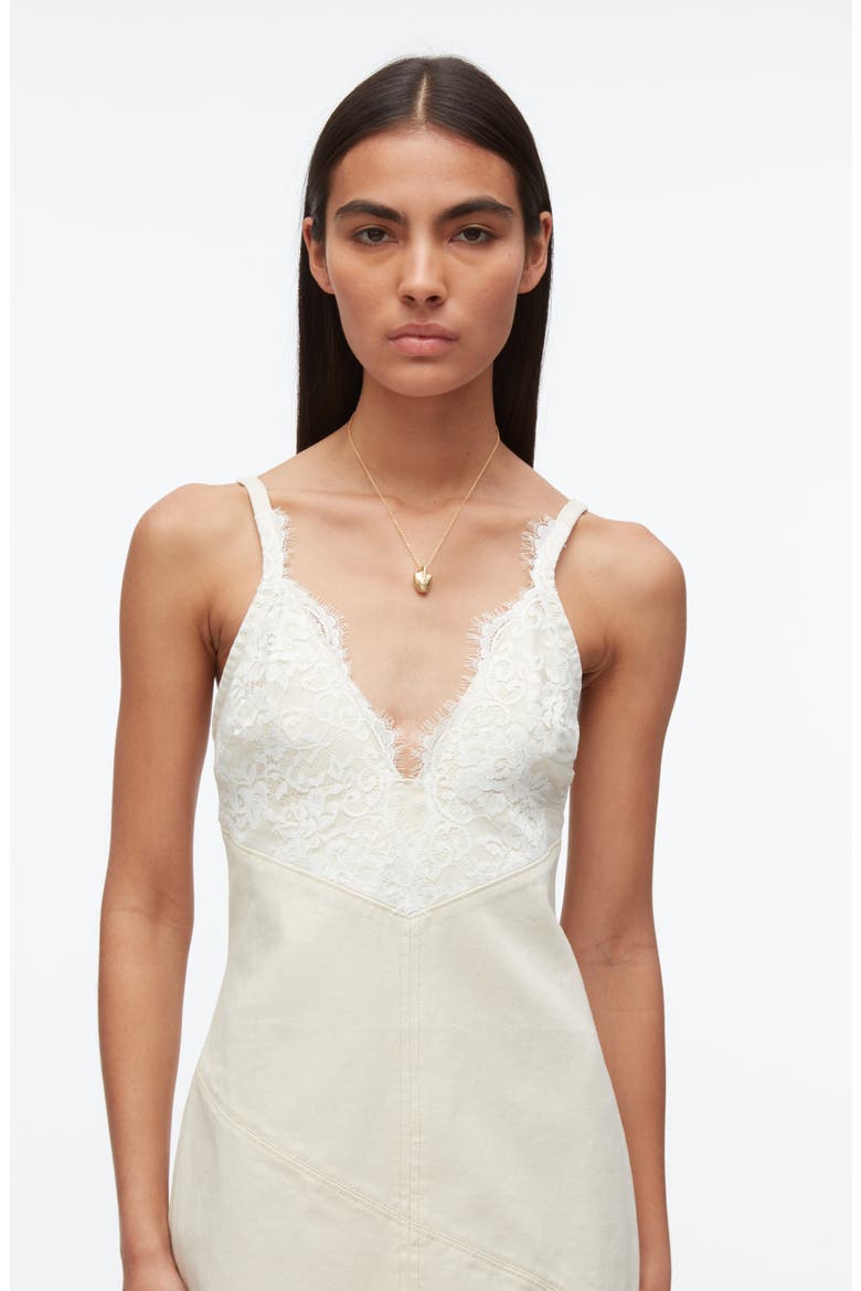 Lace Trim Cotton Denim Midi Slipdress, Alternate, color, ECRU