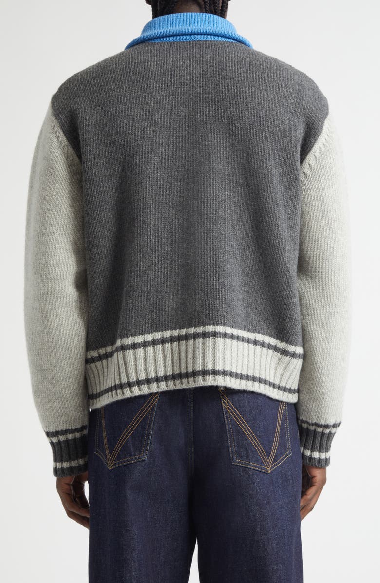 Bottega Veneta Colorblock Virgin Wool Track Jacket, Alternate, color, 4460 Anthracite/ Admiral