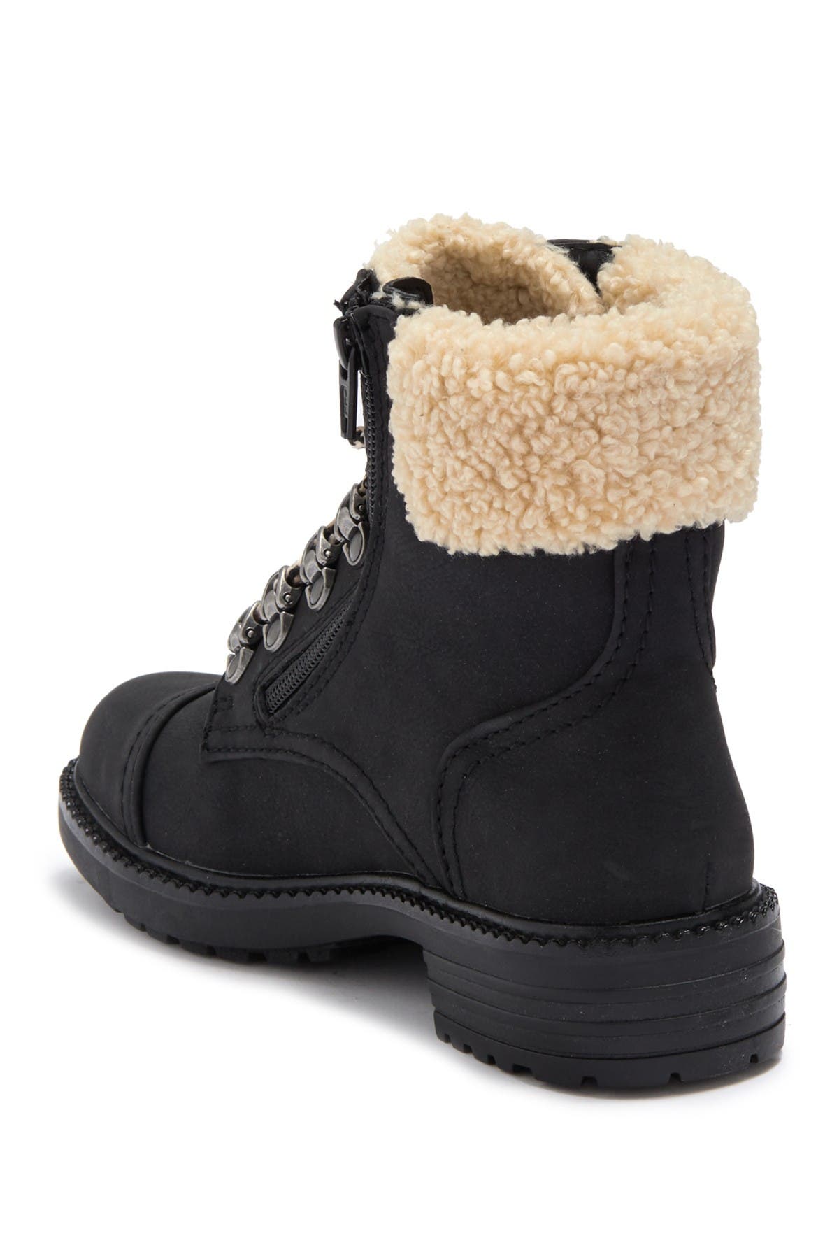 REPORT Faux Shearling Block Heel Combat Boot, Alternate, color, 