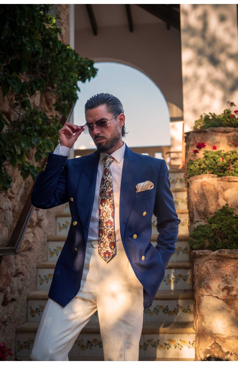 Elizabetta Bardini - Extra Long Printed Madder Silk Tie for Men, Alternate, color, Cream