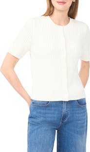 Halogen® Ribbed Short Sleeve Cardigan