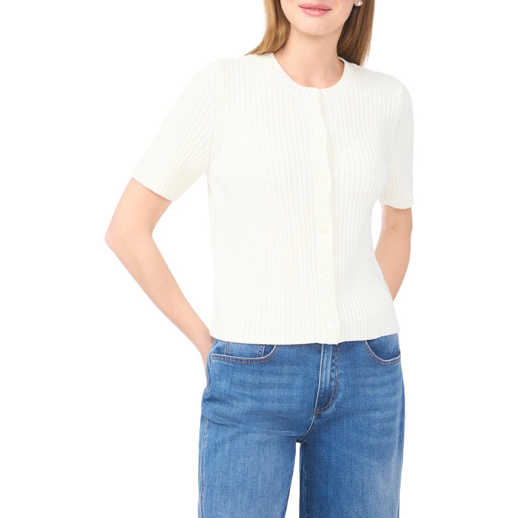 Halogen ® Ribbed Short Sleeve Cardigan In White