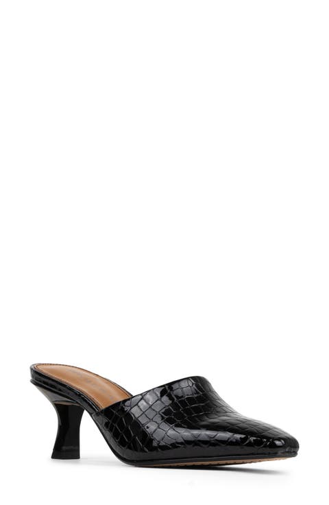 Fannie Croc Embossed Leather Heeled Mule