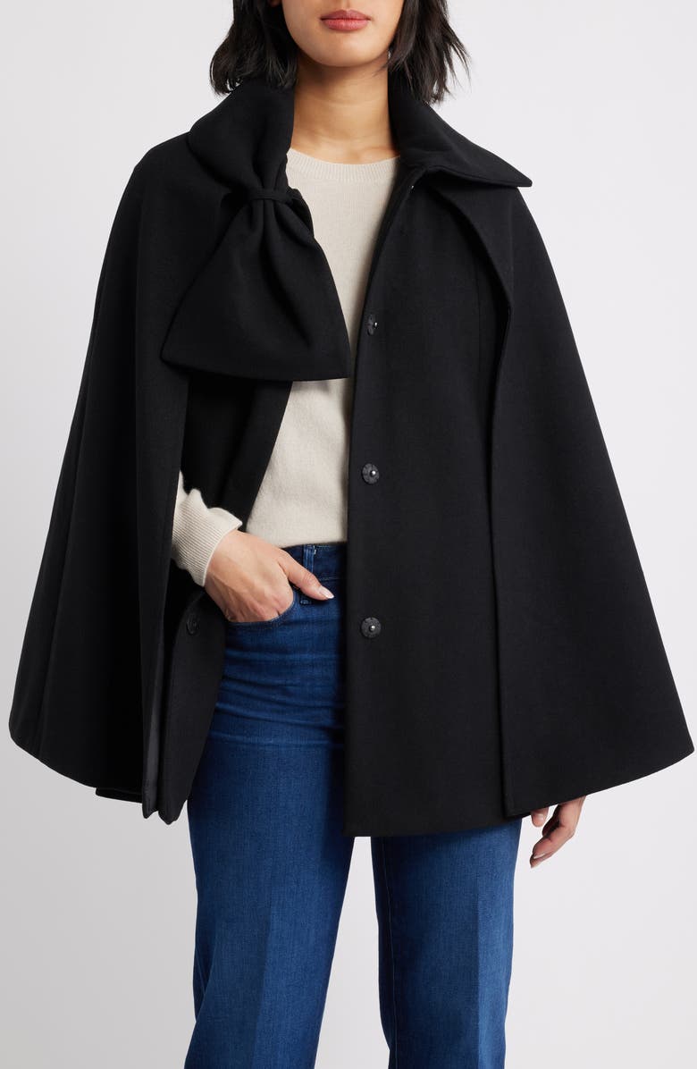 CeCe Bow Scarf Collar Cape, Alternate, color,