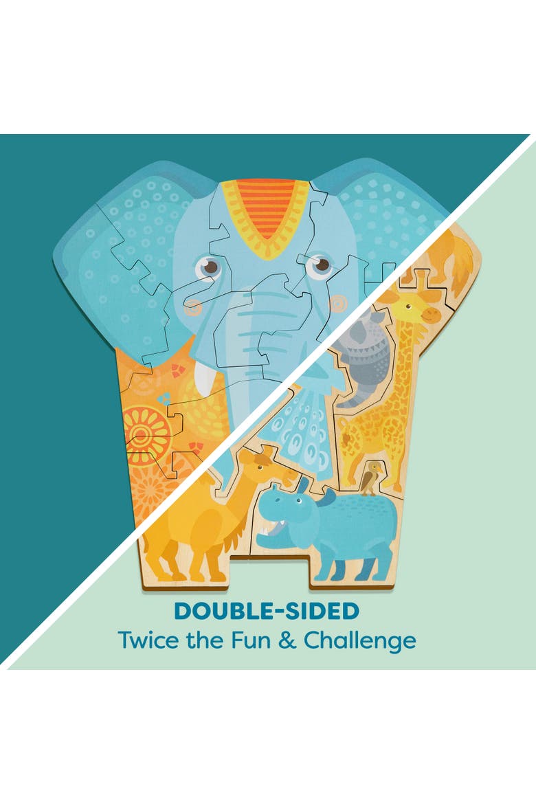 Wooden Puzzle Elephant - 2 in 1 Reversible Puzzle, Alternate, color, Multi