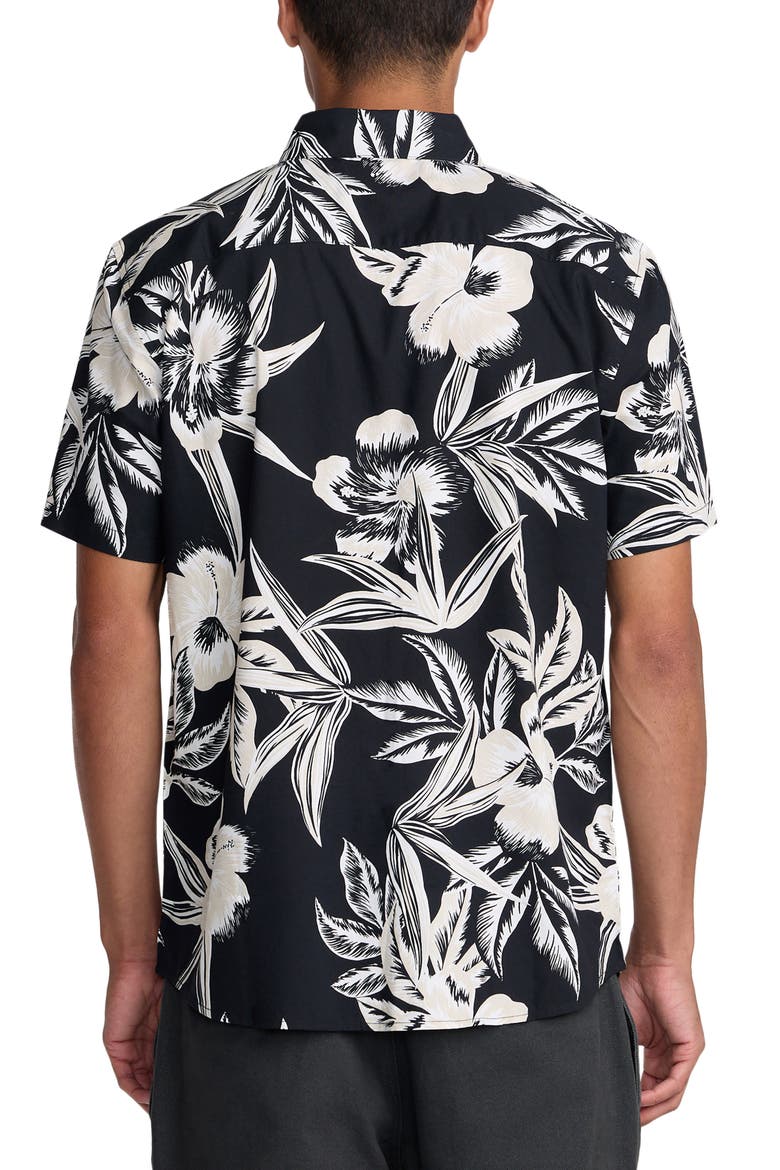 Overspray Floral Short Sleeve Button-Up Shirt, Alternate, color, BLACK