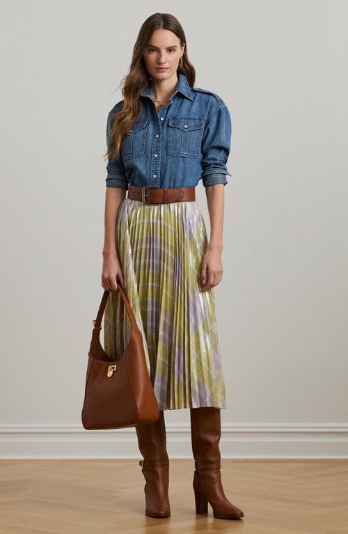 RALPH LAUREN LAUREN RALPH LAUREN PLAID PLEATED GEORGETTE MIDI SKIRT