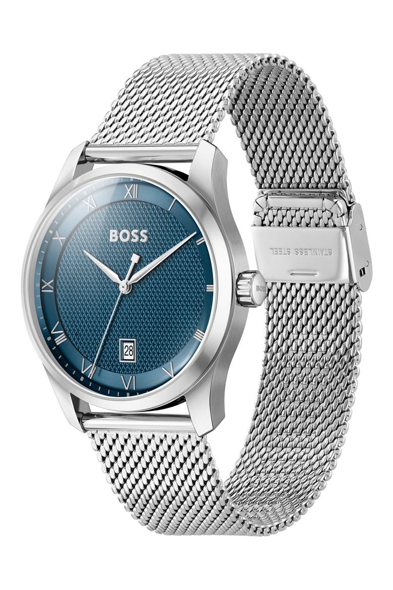 Principle Mesh Strap Watch, 41mm, Alternate, color, SILVER/ GALVANIC BLUE