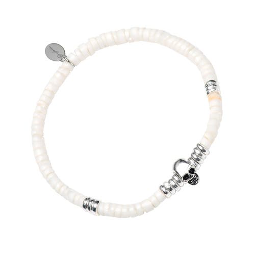 Jan Leslie Sterling Silver Skull And White Shell Beaded Bracelet In Yellow