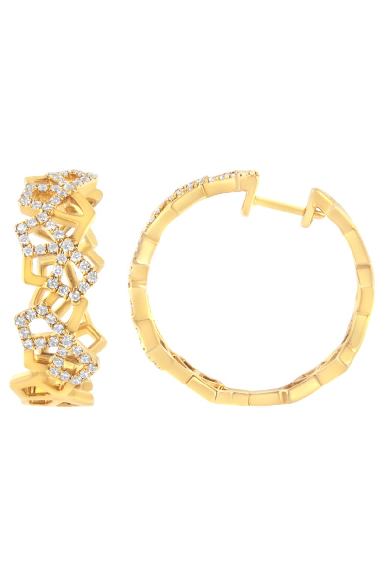 14K Yellow Gold 3/4 Cttw Diamond Honeycomb Hoop Earrings - 24MM, Alternate, color, Yellow