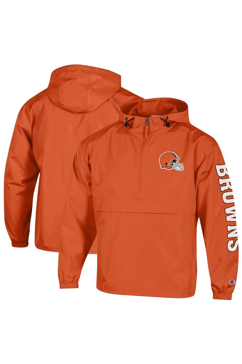 Men's Champion Orange Cleveland Browns Packable Hooded Windbreaker Half-Zip Jacket, Main, color, Orange