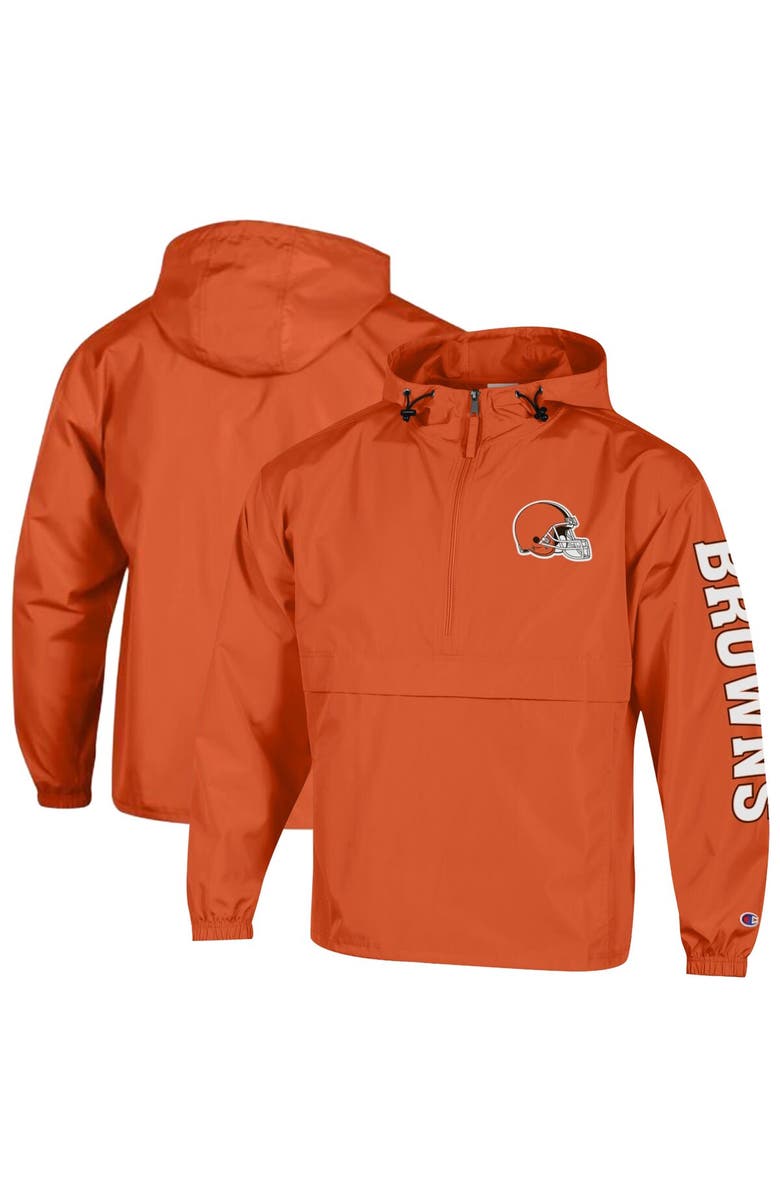 Champion Men's Champion Orange Cleveland Browns Packable Hooded Windbreaker Half-Zip Jacket, Main, color, Orange