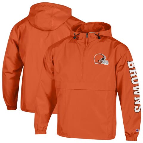 Men's Champion Orange Cleveland Browns Packable Hooded Windbreaker Half-Zip Jacket