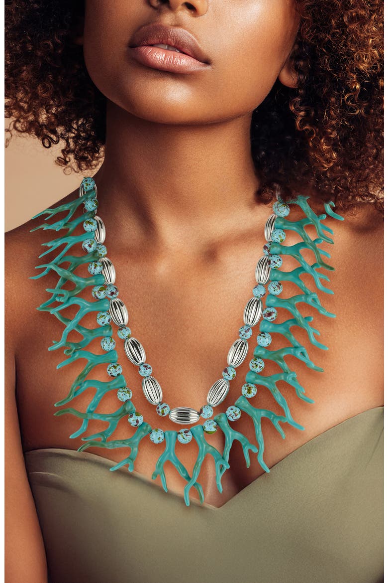 Silver Plated Double Layer Statement Necklace, Alternate, color, SILVER/ TEAL