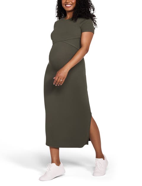Crew Neck Short Sleeve Nursing Midi Dress
