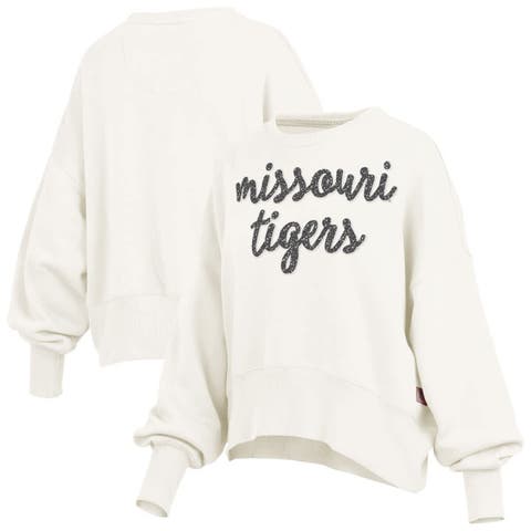 Women's Pressbox Cream Missouri Tigers Oversized Chelsea Waist Length Pullover Sweatshirt