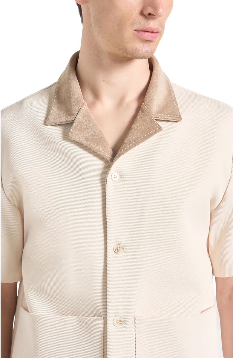 Manière De Voir Joel Twill Shirt with Suede Revere Collar, Alternate, color, Cream