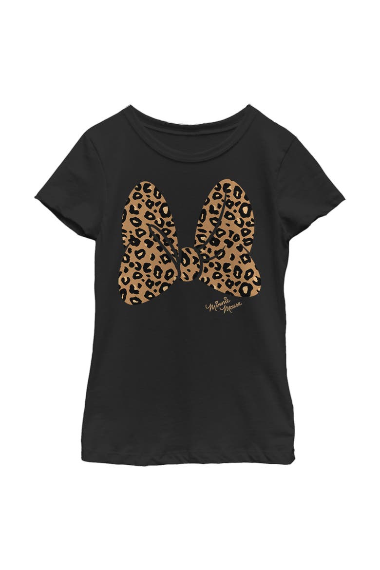 Girls' Minnie Mouse Cheetah Print Bow Signature Graphic Tee, Main, color, Black