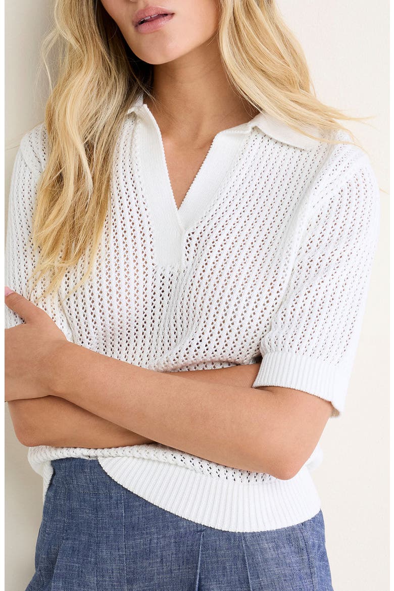 Open Stitch Polo Sweater, Alternate, color, PAPER WHITE