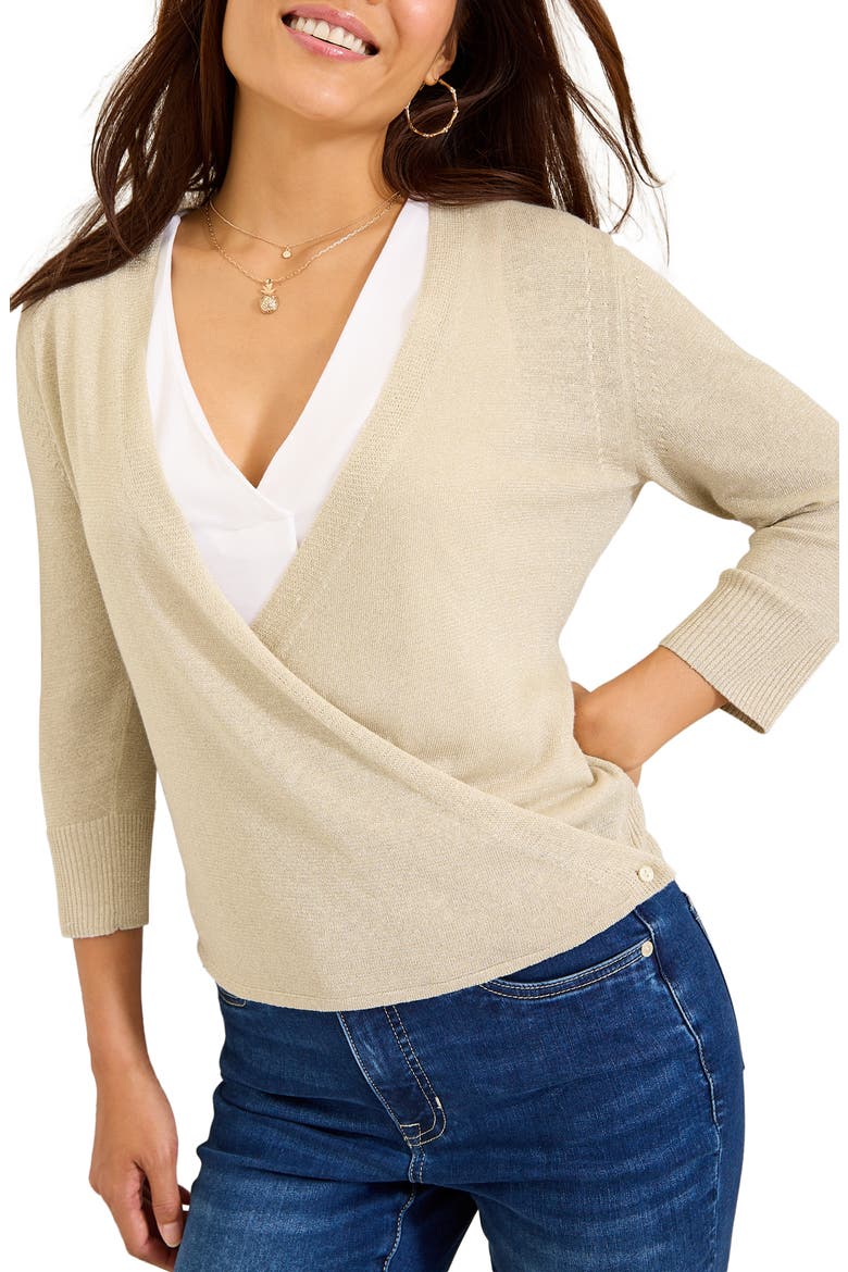 Addison Shimmer Convertible Linen Blend Cardigan, Main, color, SOFT GOLD