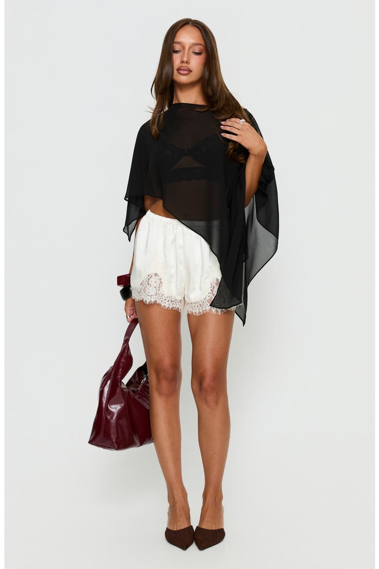 Parisse Lace Trim Satin Shorts, Alternate, color, OFF WHITE