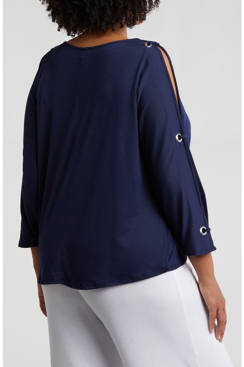 Grommet Cold Shoulder Jersey Top, Alternate, color, NAVY
