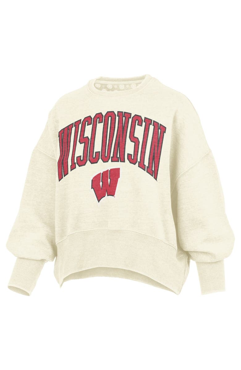 PRESSBOX Women's Pressbox Natural Wisconsin Badgers Oversized Waist-Length Crewneck Sweatshirt, Alternate, color, Natural