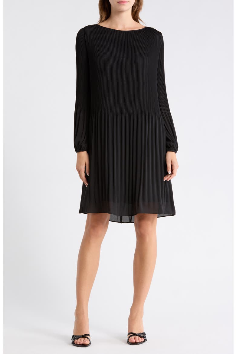 Dasie Long Sleeve Ribbed Shift Dress, Main, color, BLACK