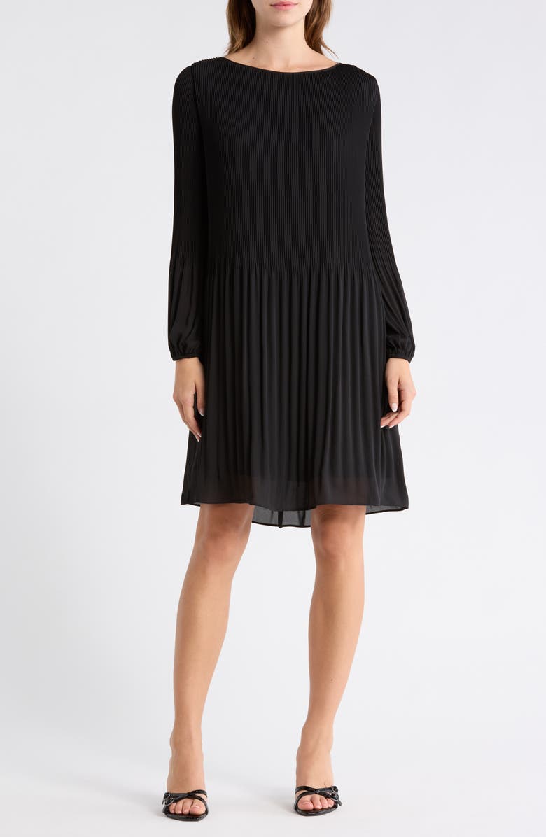 BOSS Dasie Long Sleeve Ribbed Shift Dress, Main, color, Black