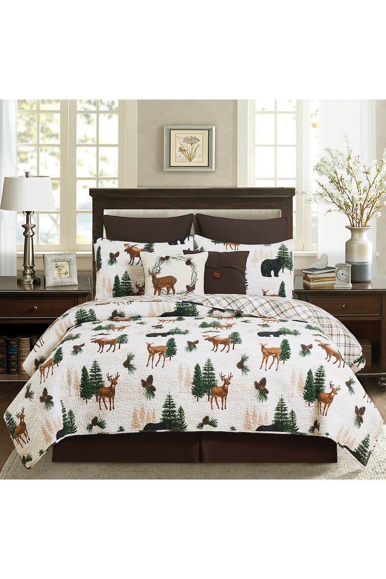 Crestwood Rustic Lodge Cotton Quilt Set  - Reversible and Machine Washable, Alternate, color, White