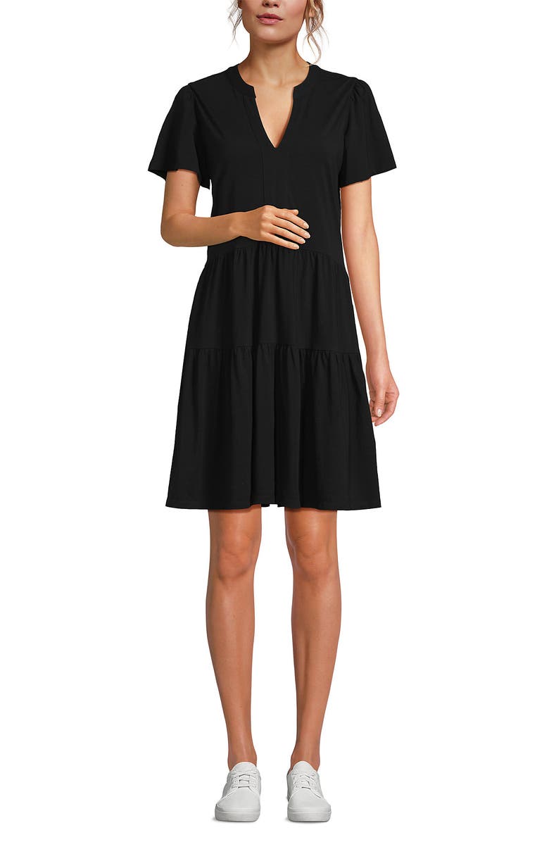 Lands' End Cotton Jersey Tiered Mini Dress, Main, color, Black