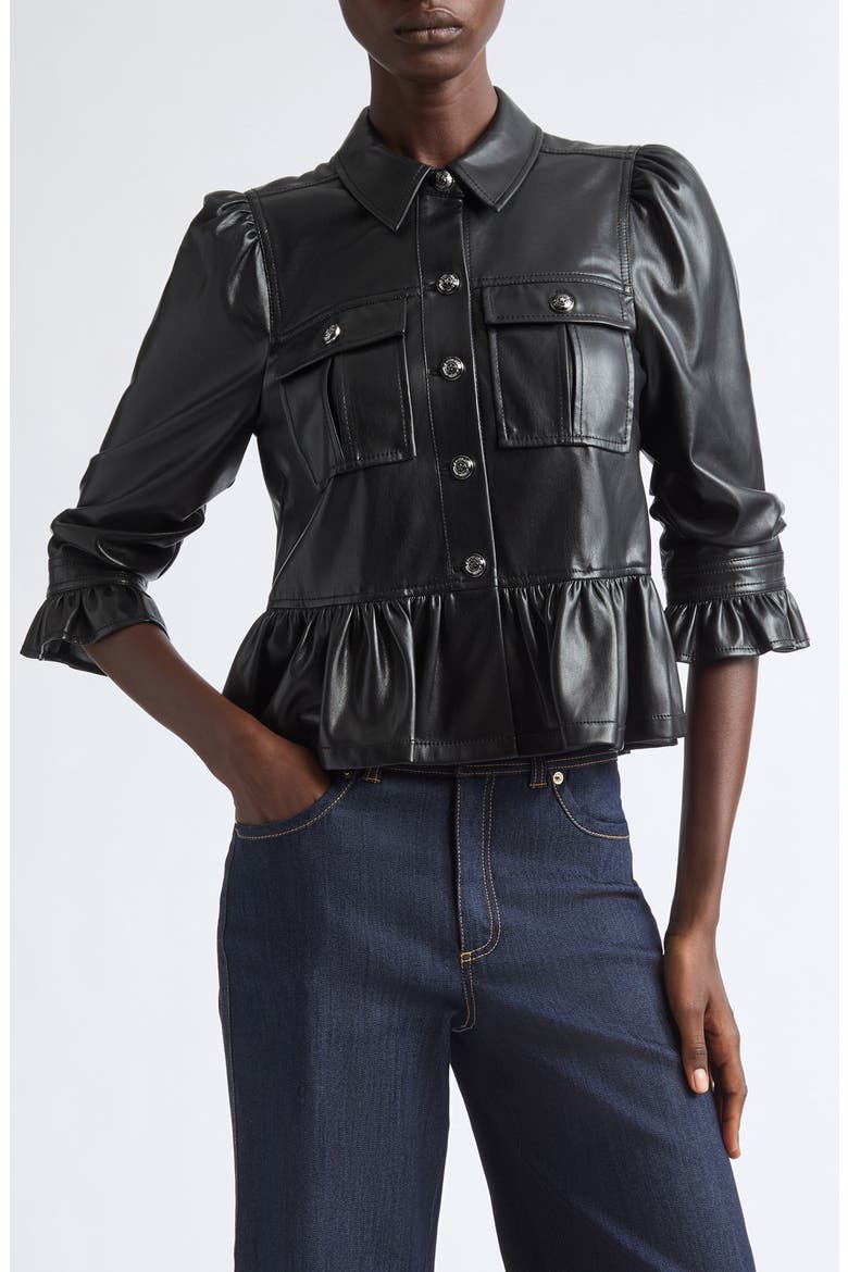 Delanie Faux Leather Peplum Jacket, Main, color, BLACK