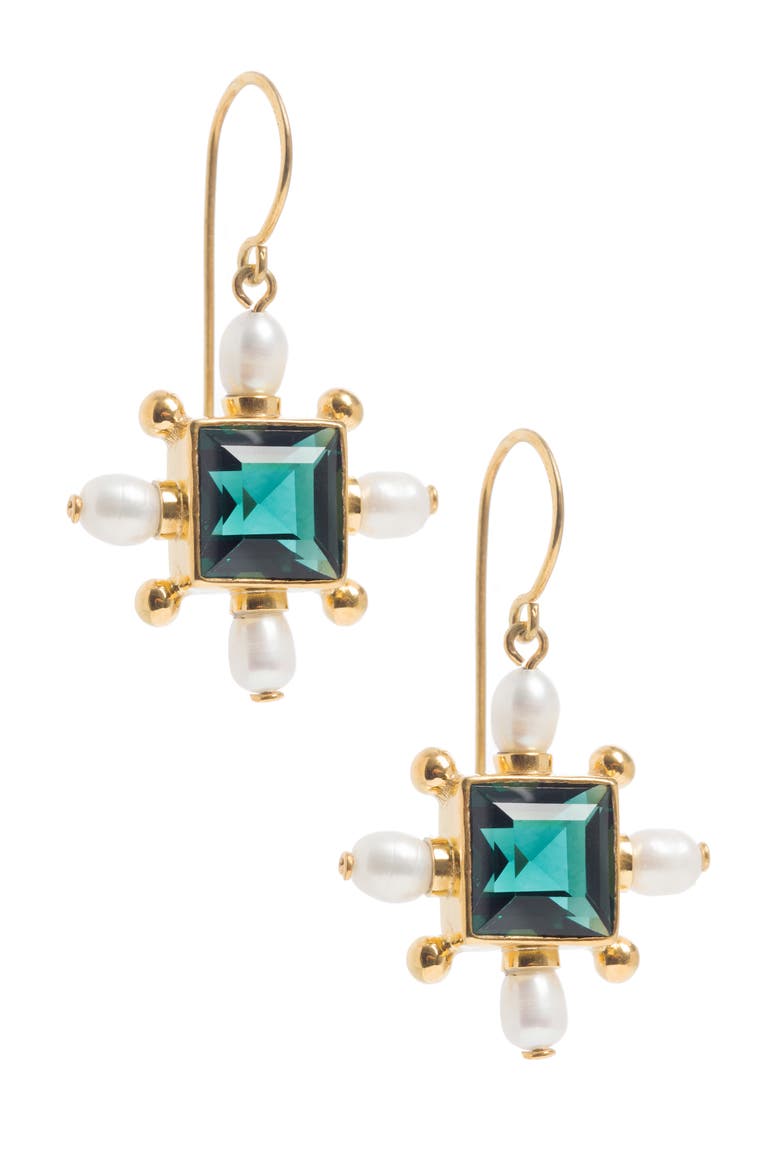 Green Quartz Cross Earrings, Main, color, Green