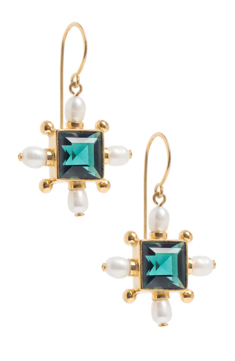 Freya Rose Green Quartz Cross Earrings, Main, color, Green