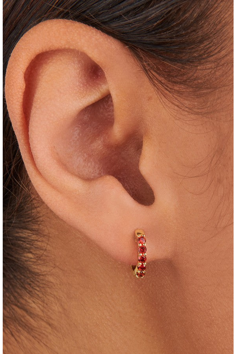 Birthstone Huggies, Alternate, color, Garnet / January