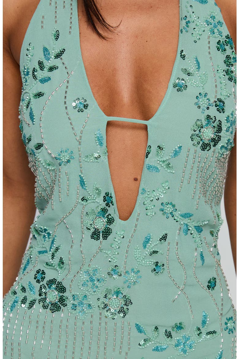 Telenova Embellished Halter Minidress, Alternate, color, GREEN