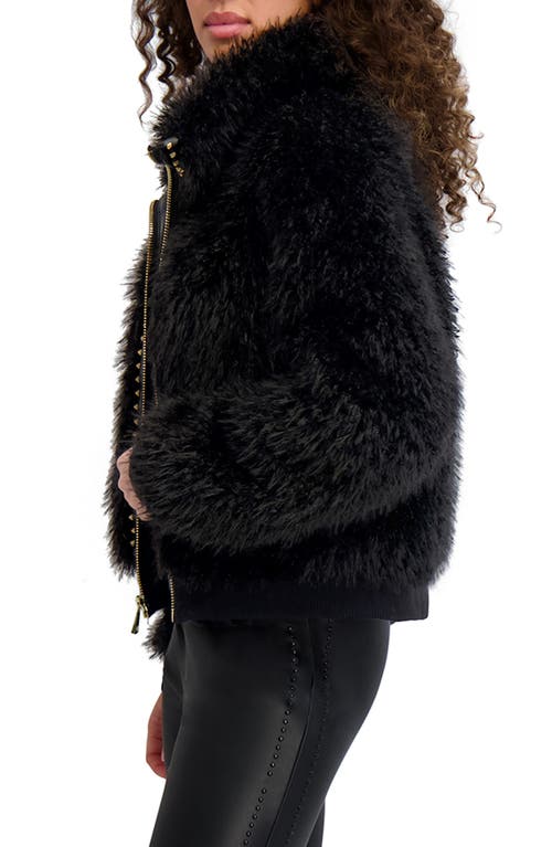 Karl Lagerfeld Paris Shaggy Studded Faux Fur Bomber Jacket In Black