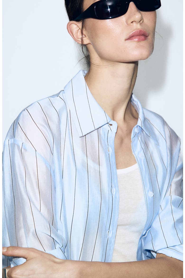 Stripe Sheer Button-Up Shirt, Alternate, color, SKY BLUE