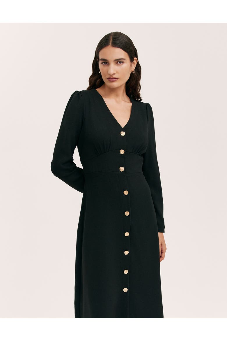 Caprice Long Sleeve Crepe Midi Dress, Alternate, color, Black