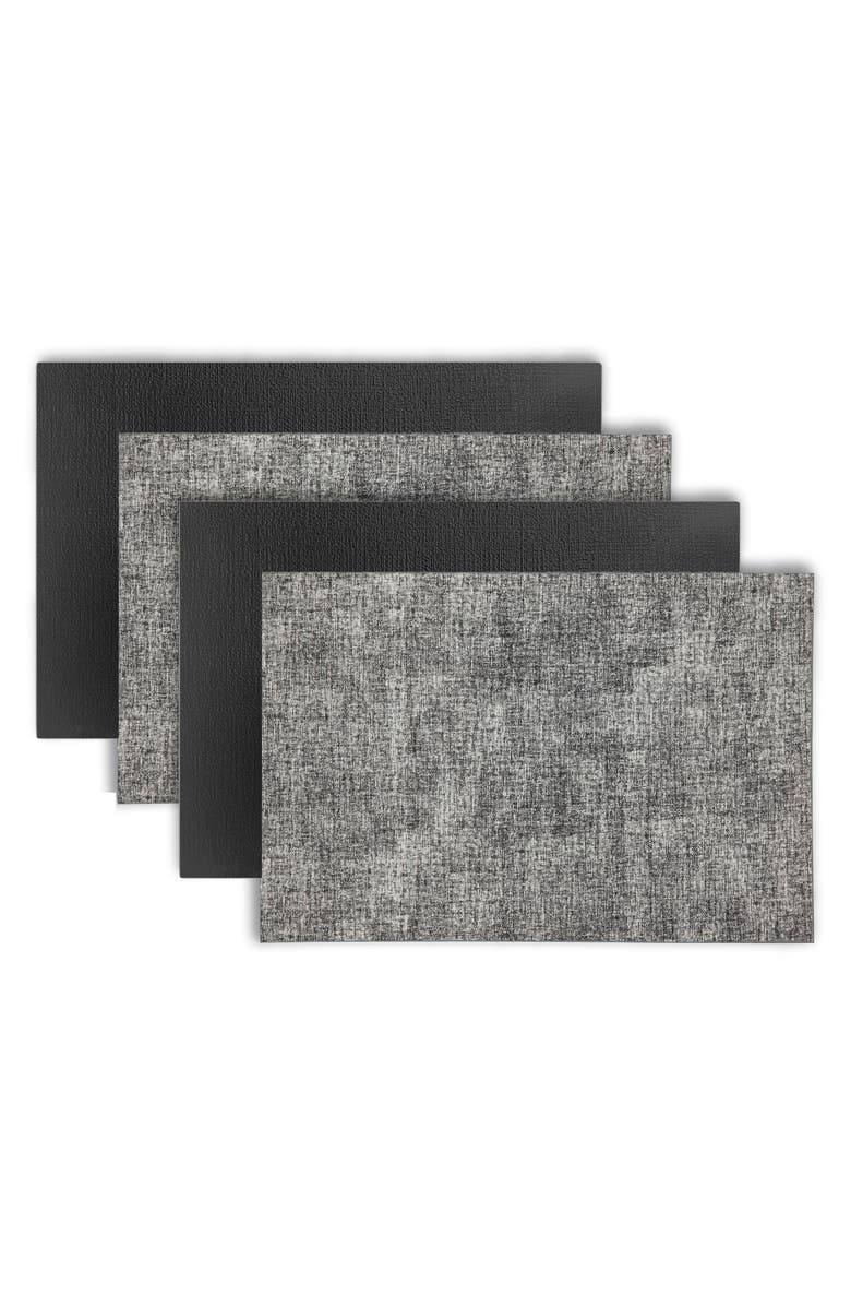 DAINTY HOME Faux Leather Reversible Set of 4 Placemats, Main, color, Reversible Black