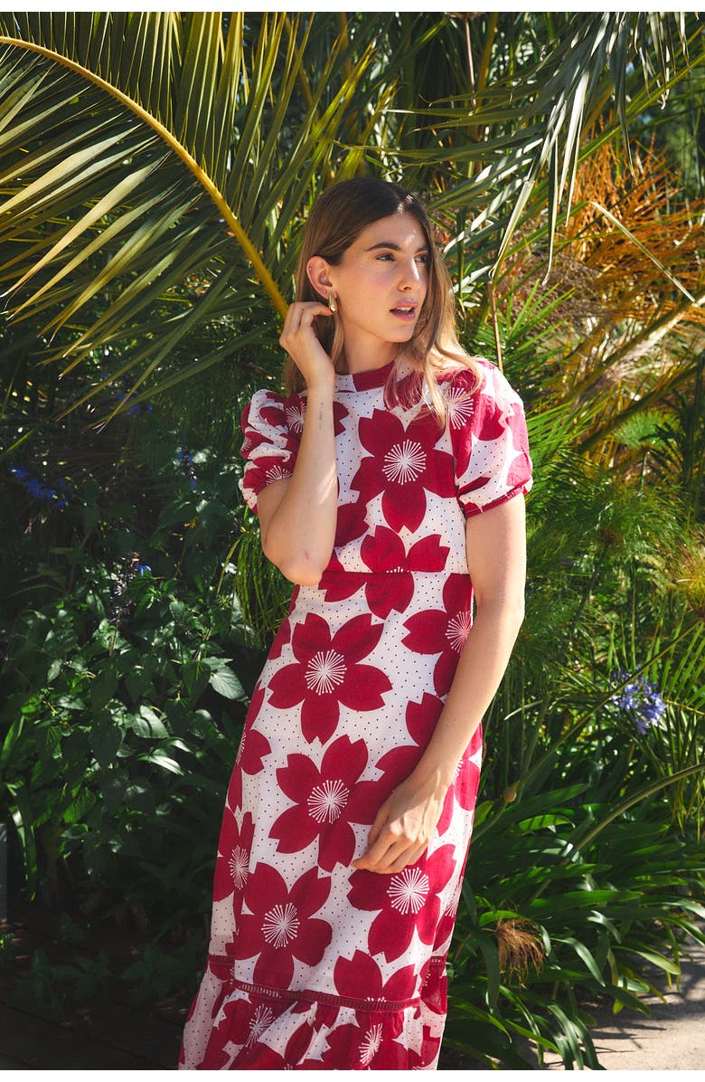 Ro's Garden Freya Midi Dress, Alternate, color, Burgundy Akari