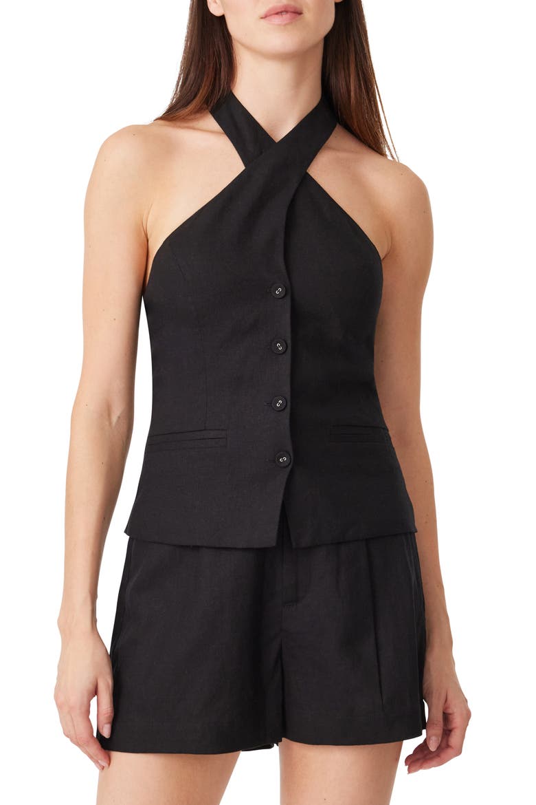 Linen Blend Halter Vest, Main, color, BLACK