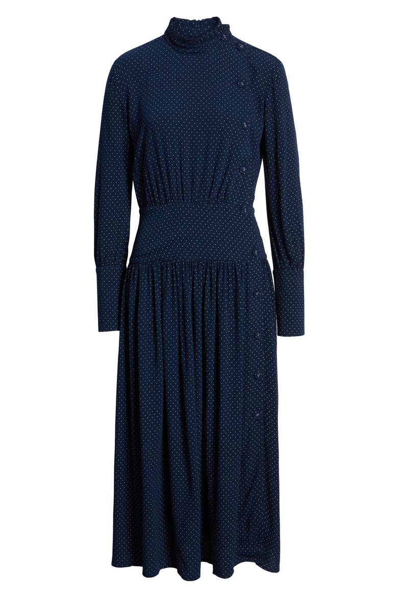 Side Button Midi Dress, Alternate, color, NAVY IRIS MINI DOT