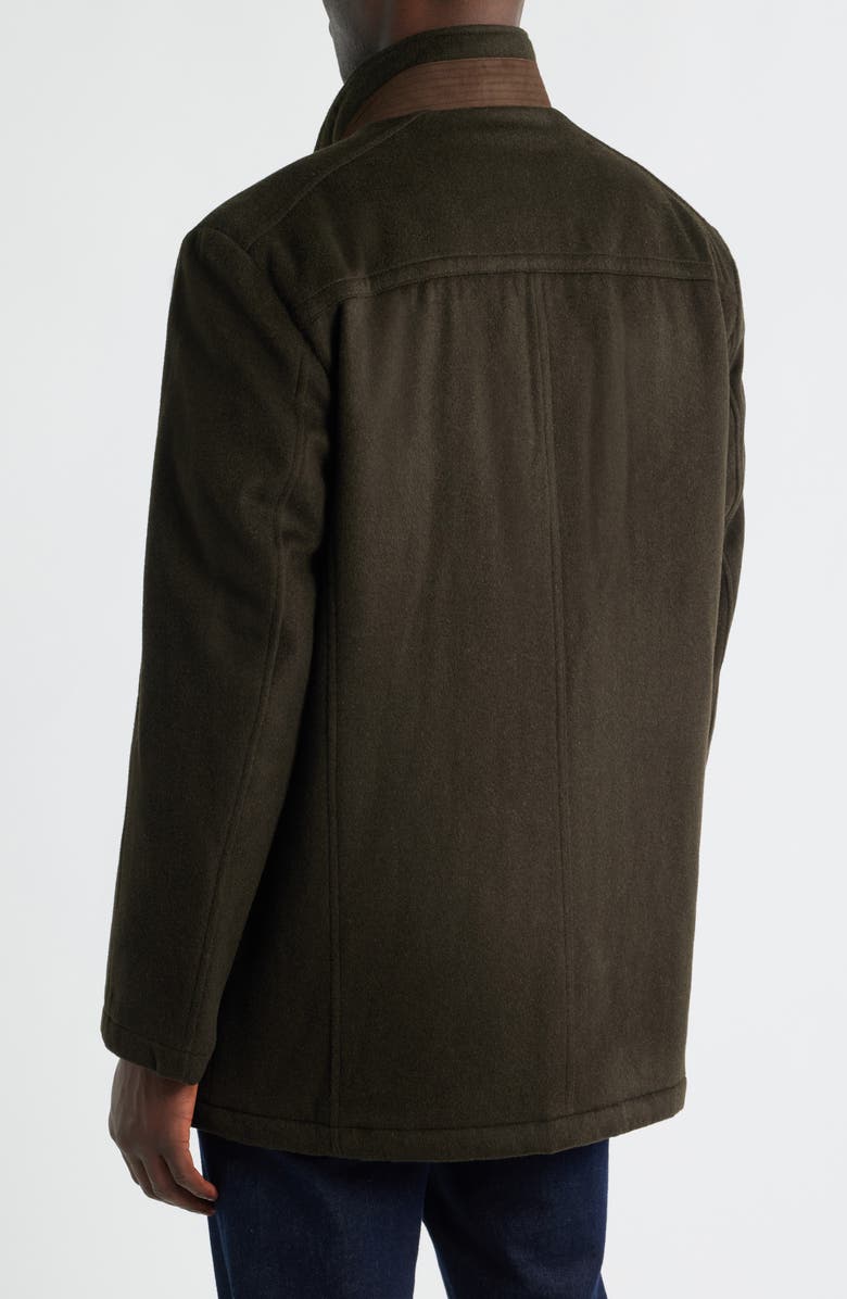 Johnston & Murphy Upton Luxe 175th Anniversary Brown Wool Blend Car Coat with Removable Suede Bib, Alternate, color, Loden