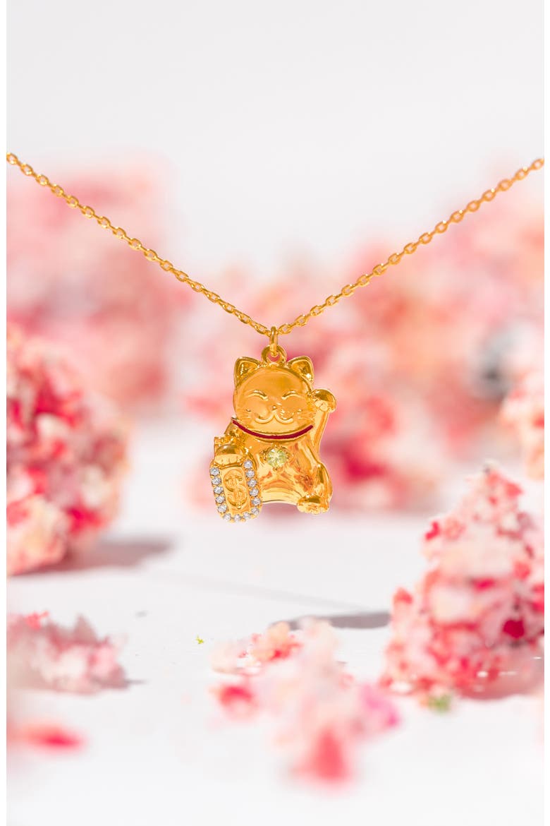 Lucky Cat Locket Necklace, Alternate, color, GOLD