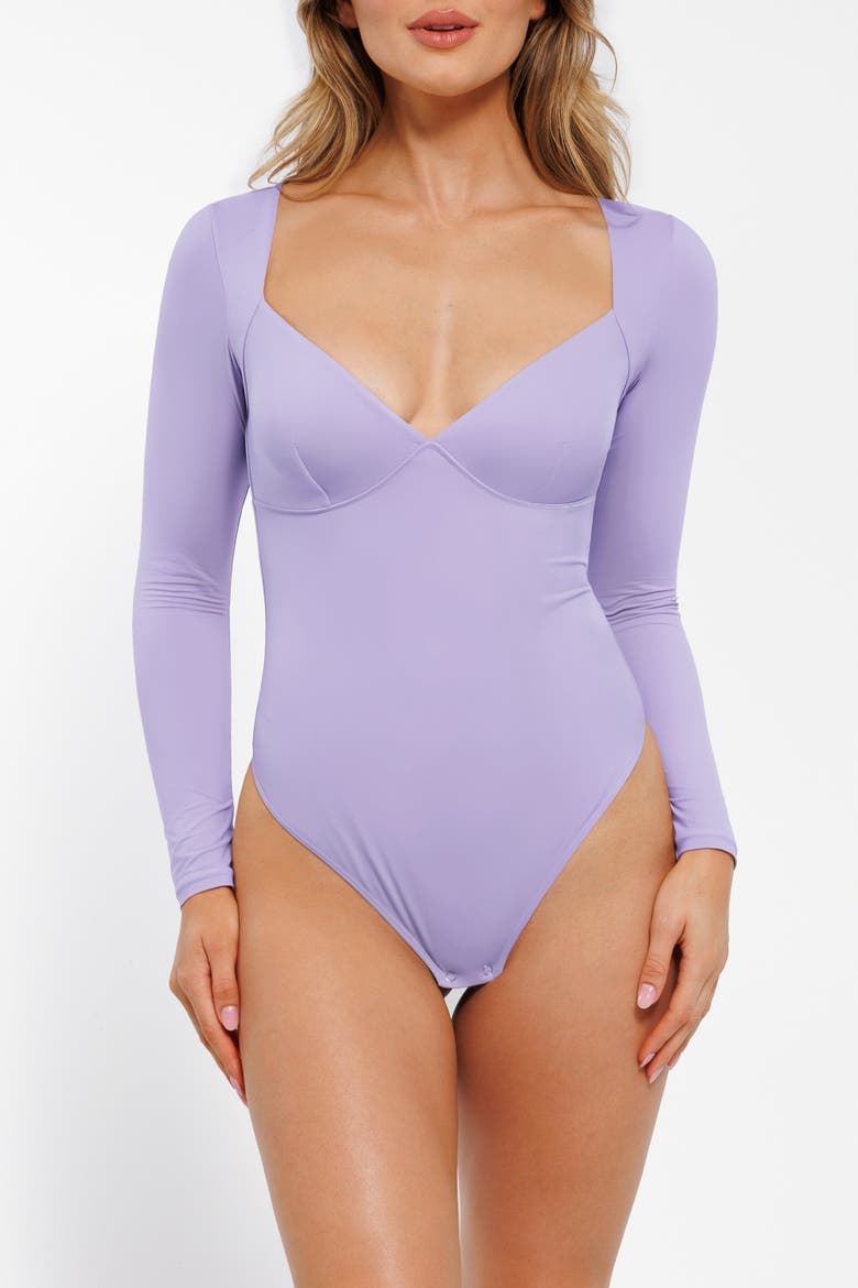 Cloudsense Shapewear Long Sleeve Tummy Control V Neck Bodysuit, Alternate, color, Violet