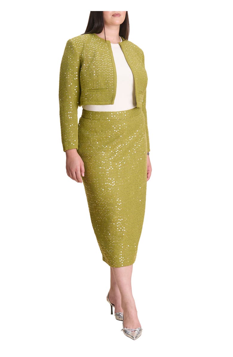 ELOQUII Sequin Tweed Midi Skirt, Main, color, Golden Cypress